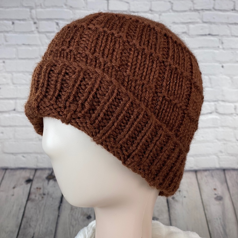 Homemade Brown Crocheted Knit Yarn Hat